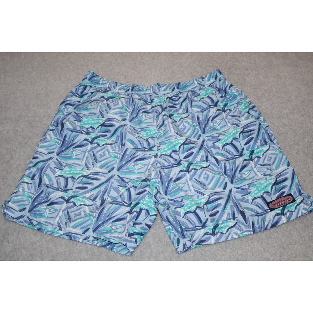 Vineyard Vines Swim Trunks Mens Small Blue Abstract Fish Mesh Lined 6" Inseam